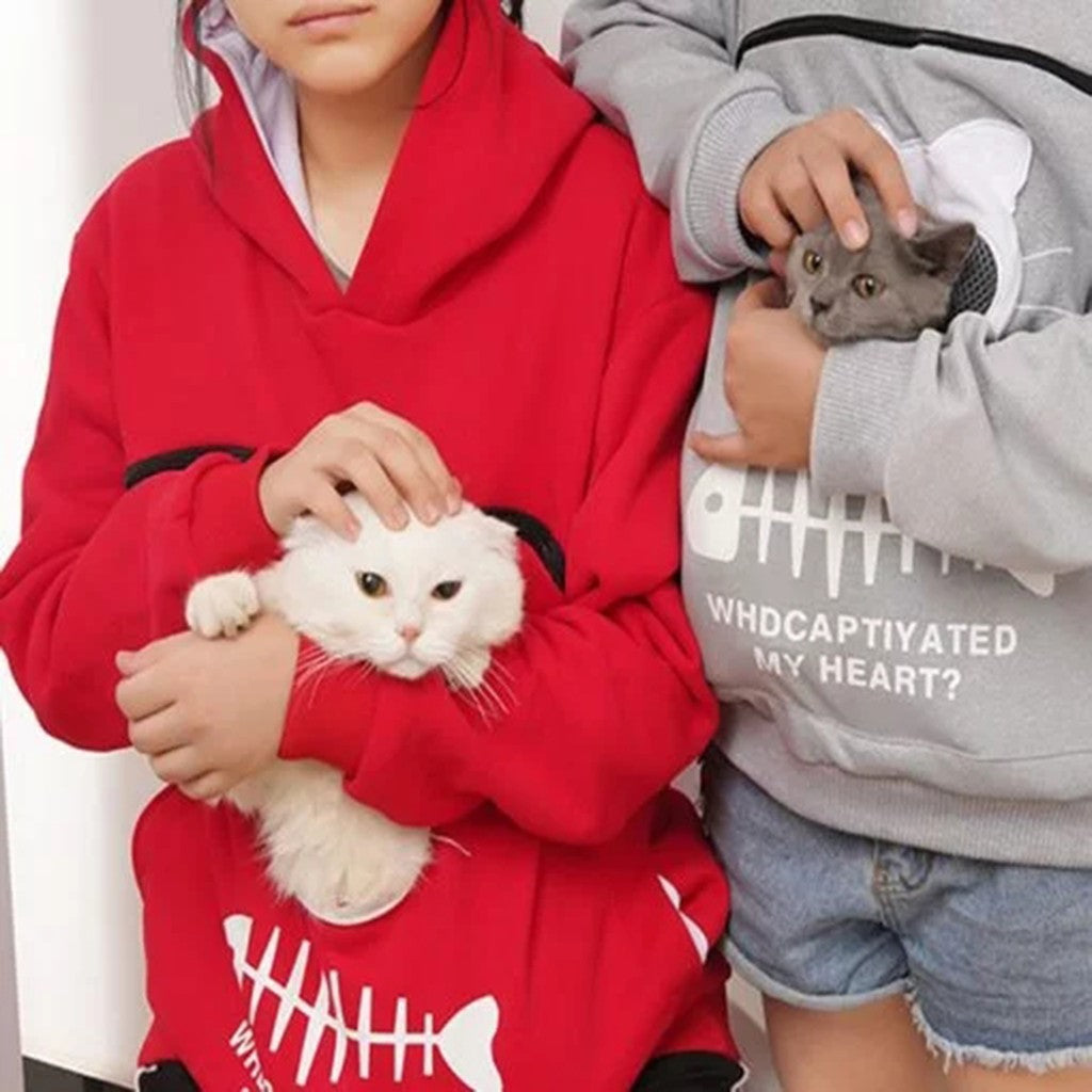 Women Hoodie Sweatshirt With Cat Pet Pocket Design Long Sleeve Sweater Cat Outfit - Skye's Zoo