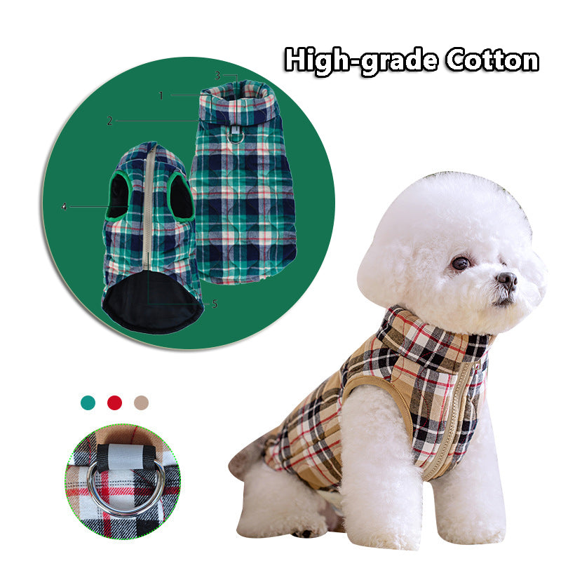 Winter Pet Dog Clothes Heavy Cotton Pet Clothes Jacket Plaid Zipper Down Jacket Pets Supplies - Skye's Zoo